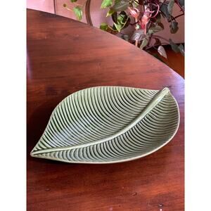 Deartis Portugal Pottery Green Large Leaf Decorative Plate Midcentury Modern